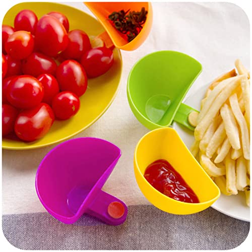 Seasoning Box Dip Clips - 4pcs Color Plastic Dip Bowl Plate Holder for Tomato Sauce Soy BBQ and Other Party Dinner