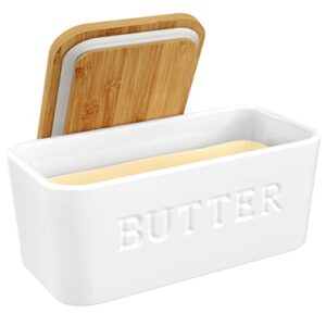 prioritychef large butter dish with lid for countertop, ceramic butter container with airtight cover, butter keeper for counter or fridge, white butter holder storage…