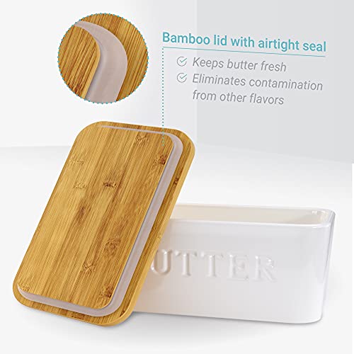 PriorityChef Large Butter Dish with Lid for Countertop, Ceramic Butter Container With Airtight Cover, Butter Keeper for Counter or Fridge, White Butter Holder Storage…