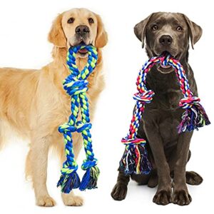 feeko dog rope toys for large and medium aggressive chewers, 2 pack heavy duty dog rope toy for large breed, indestructible dog chew toys, tug of war dog toy, 100% cotton teeth cleaning
