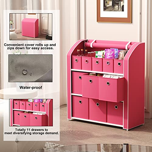 HOMEFORT 11 Drawer Dresser Chests of Drawers Toy Clothes Organizer Fabric Storage Cube Bins with Sturdy Metal Shelf for Bedroom Living Room