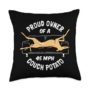 greyhound rescue design co. greyhound rescue-proud owner 45mph couch potato throw pillow, 18x18, multicolor