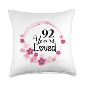92nd birthday gifts idea loved funny 92 years old men women 92nd birthday throw pillow, 18x18, multicolor