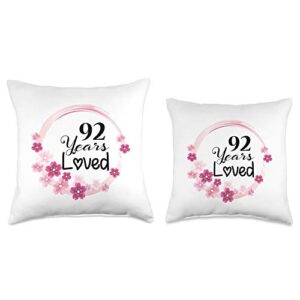 92nd Birthday Gifts Idea Loved Funny 92 Years Old Men Women 92nd Birthday Throw Pillow, 18x18, Multicolor