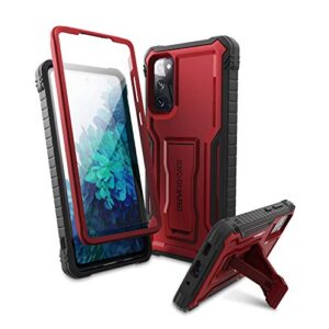 exoguard samsung galaxy s20 fe 5g case, rubber shockproof full-body cover case built-in screen protector with kickstand for samsung s20 fe 5g phone (red)