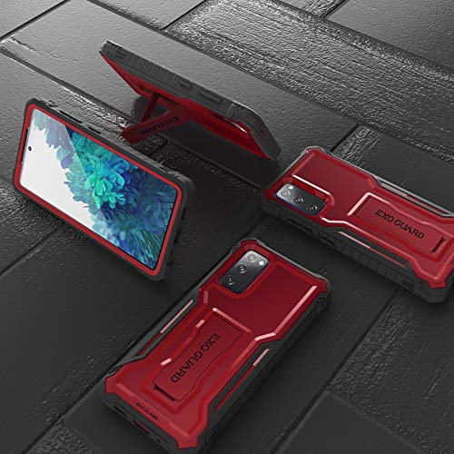 ExoGuard Samsung Galaxy S20 FE 5G Case, Rubber Shockproof Full-Body Cover Case Built-in Screen Protector with Kickstand for Samsung S20 FE 5G Phone (Red)