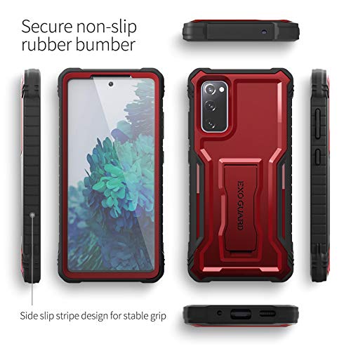 ExoGuard Samsung Galaxy S20 FE 5G Case, Rubber Shockproof Full-Body Cover Case Built-in Screen Protector with Kickstand for Samsung S20 FE 5G Phone (Red)