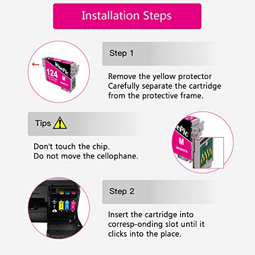 WisePic Remanufactured Ink Cartridge Replacement for Epson 124 T124 5-Pack to Use with Workforce 435 320 323 325 Stylus NX420 NX430 NX230 NX330 NX125 NX127 NX130 Printer (2BK 1C 1M 1Y)