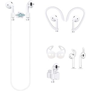 loirtlluy 4 in 1 anti-lost accessories for airpods, airpods strap magnetic cord, ear hooks and covers compatible with airpods 1 & 2, airpods watch band holder, white