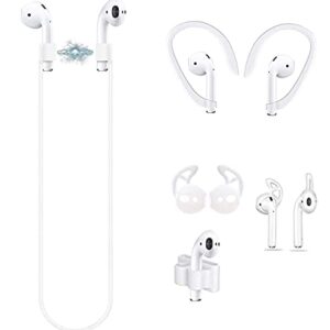 Loirtlluy 4 in 1 Anti-Lost Accessories for Airpods, Airpods Strap Magnetic Cord, Ear Hooks and Covers Compatible with Airpods 1 & 2, Airpods Watch Band Holder, White