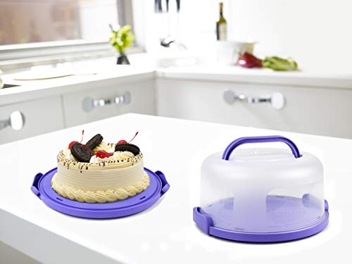 Zoofen Cake Carrier with Handle 10in Cake Stand Purple Cake Holder Cover Round Container for 10in or Less Size