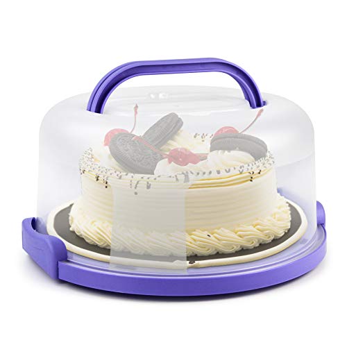 Zoofen Cake Carrier with Handle 10in Cake Stand Purple Cake Holder Cover Round Container for 10in or Less Size