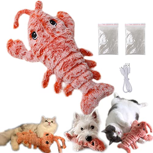 Flopping Lobster Toys for Cats & Small Dogs, Catnip Toys Kitten Toys Cat Toys for Indoor Cats, Interactive Cat Toy with Catnip, Cat Chew & Kicker Toy, USB Rechargeable, Flopping Toy for Dogs