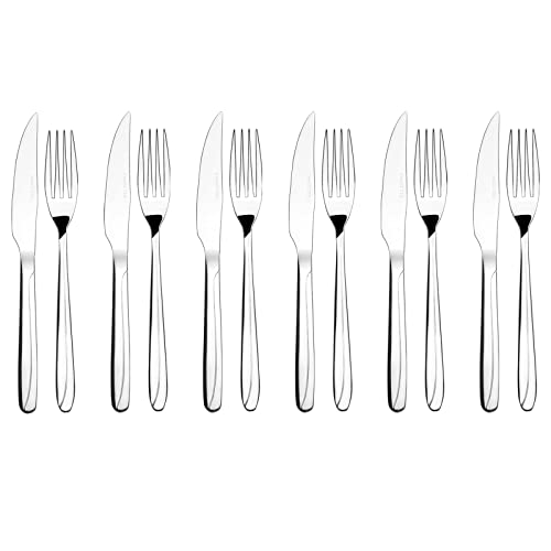 Gloreen 6 Pieces Steak Knives and 6 Pieces Dinner Forks Set, Stainless Steel