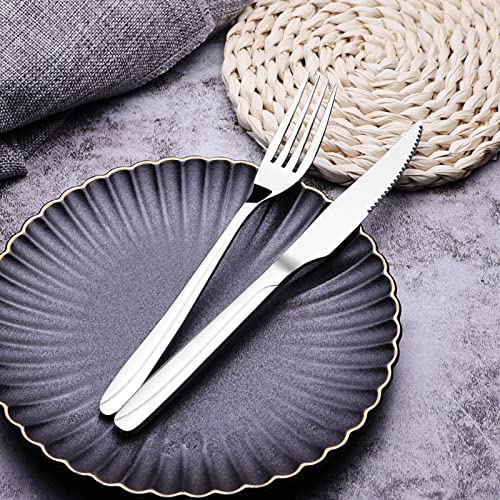 Gloreen 6 Pieces Steak Knives and 6 Pieces Dinner Forks Set, Stainless Steel