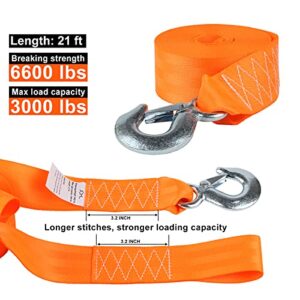 JCHL Boat Trailer Winch Strap with Hook Replacement, 2''x21' Heavy Duty Boat Winch Strap 6600lbs Capacity Boat Towing Equipment & Tie Downs for Boats, Trailer, Wave Runner, Towing Orange