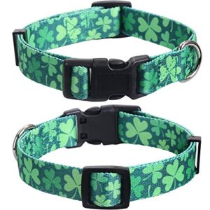 2 Pack St.Patrick's Day Dog Collar Adjustable Four Leaf Clover Large