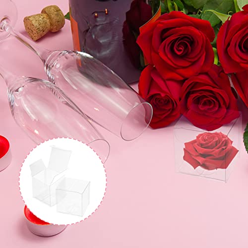 Cabilock 50Pcs Clear Favor Boxes PVC Plastic Packing Box Transparent Gift Box Macaron Candy Cube Boxes for Wedding Party (5x5x5cm)