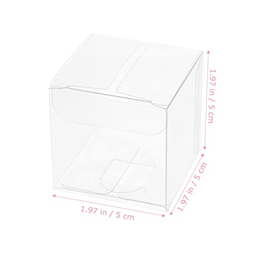 Cabilock 50Pcs Clear Favor Boxes PVC Plastic Packing Box Transparent Gift Box Macaron Candy Cube Boxes for Wedding Party (5x5x5cm)