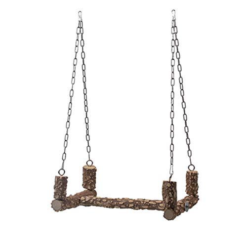 balacoo Bird Swing Toy Bird Perch Wood Parrot Cage Hammock Swing Bird Wooden Perch Stand Rack cockatiel cockatiels Chewing Biting Tearing Climbing with Stainless Steel Hanging Chain (Light Brown)