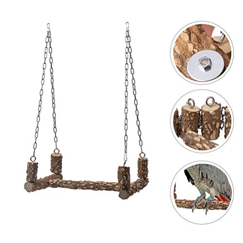 balacoo Bird Swing Toy Bird Perch Wood Parrot Cage Hammock Swing Bird Wooden Perch Stand Rack cockatiel cockatiels Chewing Biting Tearing Climbing with Stainless Steel Hanging Chain (Light Brown)