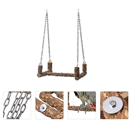 balacoo Bird Swing Toy Bird Perch Wood Parrot Cage Hammock Swing Bird Wooden Perch Stand Rack cockatiel cockatiels Chewing Biting Tearing Climbing with Stainless Steel Hanging Chain (Light Brown)