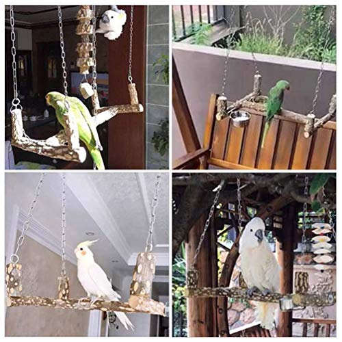 balacoo Bird Swing Toy Bird Perch Wood Parrot Cage Hammock Swing Bird Wooden Perch Stand Rack cockatiel cockatiels Chewing Biting Tearing Climbing with Stainless Steel Hanging Chain (Light Brown)