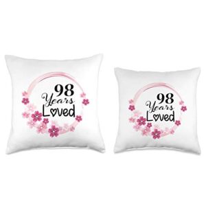 98th Birthday Gifts Idea Loved Funny 98 Years Old Men Women 98th Birthday Throw Pillow, 16x16, Multicolor