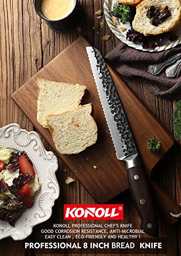 KONOLL Bread Knife,8-Inch Pro serrated Bagle knife Forged Hammered Germany High Carbon Steel Cake Slicing (8-Inch Thunder-K Series)