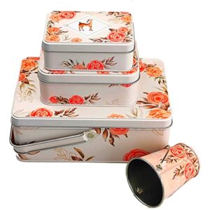 tsing candy tins colorful metal tin with lid 4-in-1 empty rectangle metal storage tin can, metal bucket with handle, travel containers boxes for cookie, biscuit, cards and other things (deer)