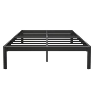 comasach queen-size bed-frame with round corner and cylinder-shaped leg, 4000 lbs heavy duty non slip metal bed frames no box spring needed, 14 inch noise free mattress foundation, black