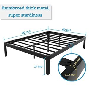 COMASACH Queen-Size Bed-Frame with Round Corner and Cylinder-Shaped Leg, 4000 lbs Heavy Duty Non Slip Metal Bed Frames No Box Spring Needed, 14 inch Noise Free Mattress Foundation, Black