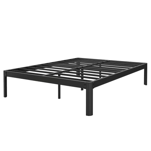 COMASACH Queen-Size Bed-Frame with Round Corner and Cylinder-Shaped Leg, 4000 lbs Heavy Duty Non Slip Metal Bed Frames No Box Spring Needed, 14 inch Noise Free Mattress Foundation, Black