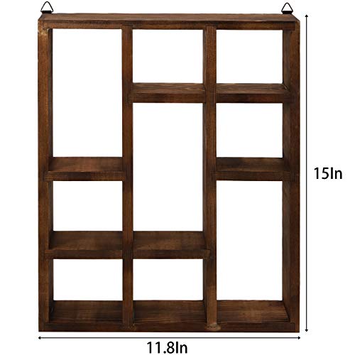 WUWEOT Shadow Box Display Shelf, 15" x 11.8" 9-Slot Rustic Floating Shelves, Wood Finish Wall Mountable/Freestanding Shelf for Wall Table or Desk