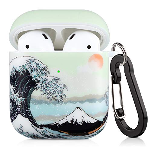 Lokigo AirPods Case Protective Cover Compatible with Apple AirPods 2 and 1 Hard Case Kits with Keychain/Strap/Earhooks/Watch Band Holder for Girls Women Men (Sea Wave)