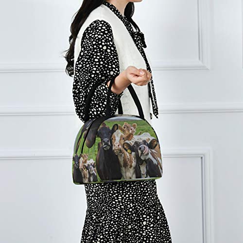 Lunch Bag Farm Animal Cow Cattle Insulated Lunch Box Leakproof Zippered Lunch Tote Bag Large Cooler Bag with Front Pocket for Women/Men Work School Girl Boy