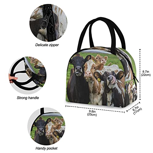 Lunch Bag Farm Animal Cow Cattle Insulated Lunch Box Leakproof Zippered Lunch Tote Bag Large Cooler Bag with Front Pocket for Women/Men Work School Girl Boy