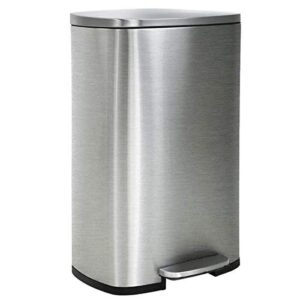 stainless steel step trash can 13 gallon metal trash can with lid large garbage cans garbage bin, wastebasket with pedal for kitchen, bathroom, restroom office trash bin, silver/nickel