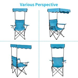 Lamberia Outdoor Camping Chair, Beach Chair with Canopy Shade, Portable & Folding Camping Chair with Shade Canopy, Heavy Duty Canopy Chair with Durable Folding Seat w/Cup Holder and Carry Bag…