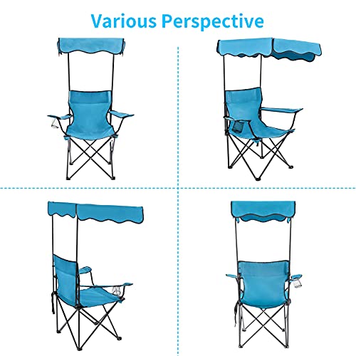 Lamberia Outdoor Camping Chair, Beach Chair with Canopy Shade, Portable & Folding Camping Chair with Shade Canopy, Heavy Duty Canopy Chair with Durable Folding Seat w/Cup Holder and Carry Bag…