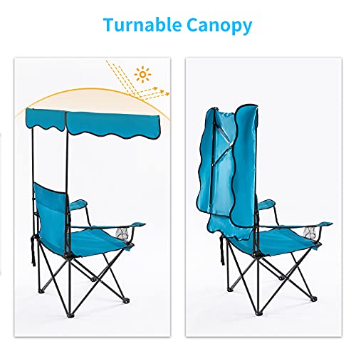 Lamberia Outdoor Camping Chair, Beach Chair with Canopy Shade, Portable & Folding Camping Chair with Shade Canopy, Heavy Duty Canopy Chair with Durable Folding Seat w/Cup Holder and Carry Bag…