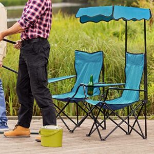 Lamberia Outdoor Camping Chair, Beach Chair with Canopy Shade, Portable & Folding Camping Chair with Shade Canopy, Heavy Duty Canopy Chair with Durable Folding Seat w/Cup Holder and Carry Bag…