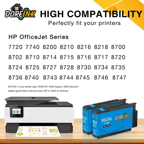 DOREINK Compatible 952XL Cyan Ink Cartridge Replacements for HP 952 XL for Use with OfficeJet Pro 8710 8720 7740 8740 7720 8715 8702 Printer (2 Cyan)