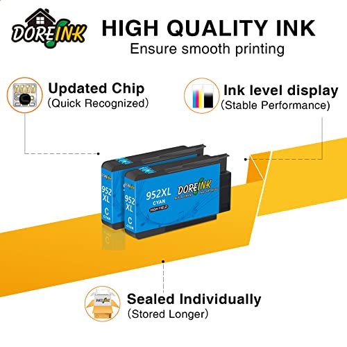 DOREINK Compatible 952XL Cyan Ink Cartridge Replacements for HP 952 XL for Use with OfficeJet Pro 8710 8720 7740 8740 7720 8715 8702 Printer (2 Cyan)