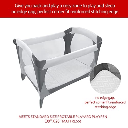 Pack n Play Trifold Mattress Topper, Pack and Play Mattress Foldable with Ultra Soft Jacquard Water-Resistant Playard Playpen Mattress Pad Cover, Mini Crib Mattress 37.5x26x2 Inch