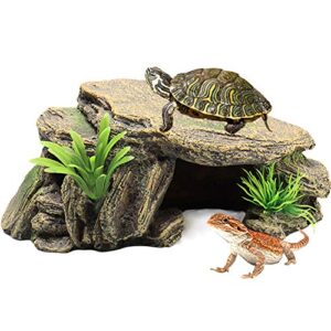 la la pet® reptile hide box reptile hideouts resin rock gecko hides and caves lizard habitat decor small animal hideaway basking platform for turtle spiders frog amphibians