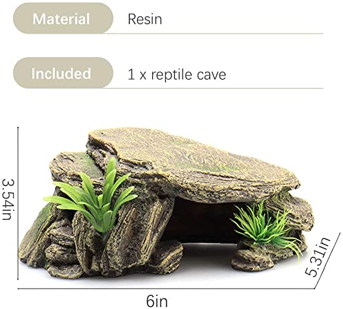 La La Pet® Reptile Hide Box Reptile Hideouts Resin Rock Gecko Hides and Caves Lizard Habitat Decor Small Animal Hideaway Basking Platform for Turtle Spiders Frog Amphibians