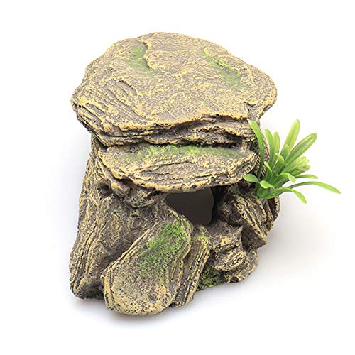 La La Pet® Reptile Hide Box Reptile Hideouts Resin Rock Gecko Hides and Caves Lizard Habitat Decor Small Animal Hideaway Basking Platform for Turtle Spiders Frog Amphibians