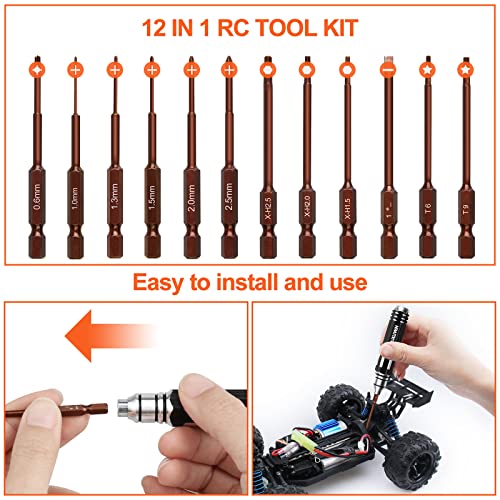 Hex Screwdrivers Set 12 in 1 RC Hobby Tools Kit S2 Steel Tool for RC Car Model Drone Airplane Robotics Helicopter Quadcopter Boat FPV Home Appliances Repair