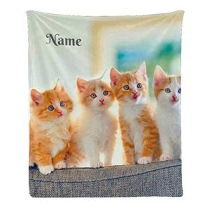 cuxweot personalized blanket with name text custom funny cat soft fleece throw blanket for gifts (50 x 60 inches)